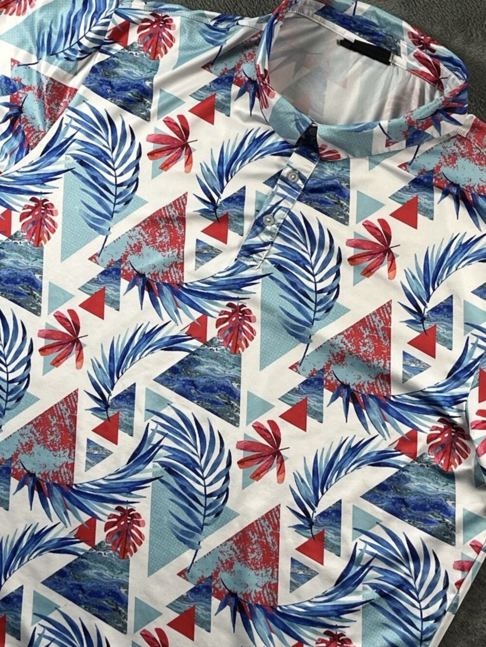 Yatta Golf Polo Shirt AOP Men's 4XL White Blue Red Triangle All Over Print